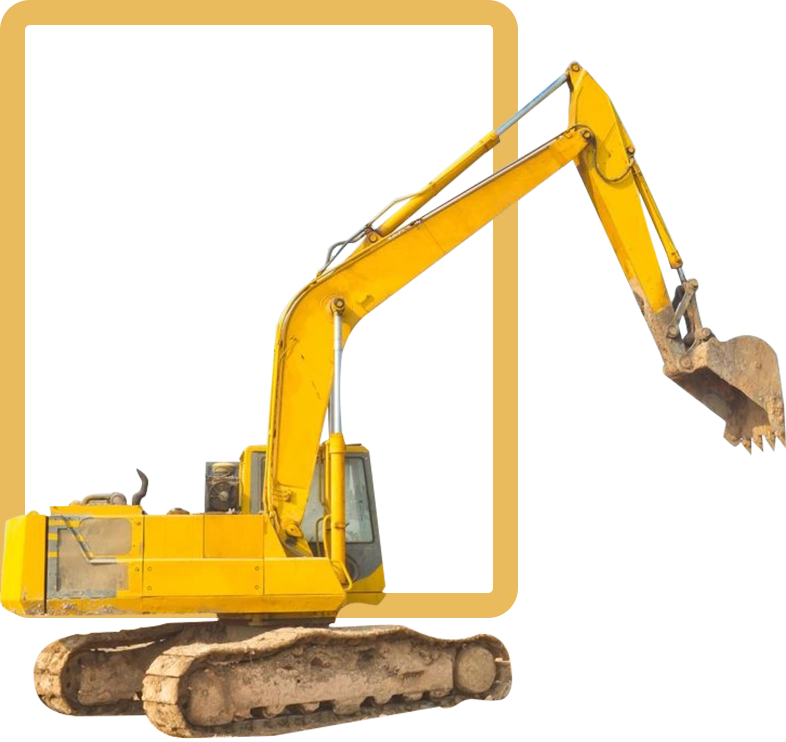 A yellow excavator is shown in front of a black background.